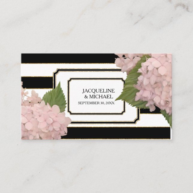 Place Cards English Pink Hydrangea Gold Glitter (Front)