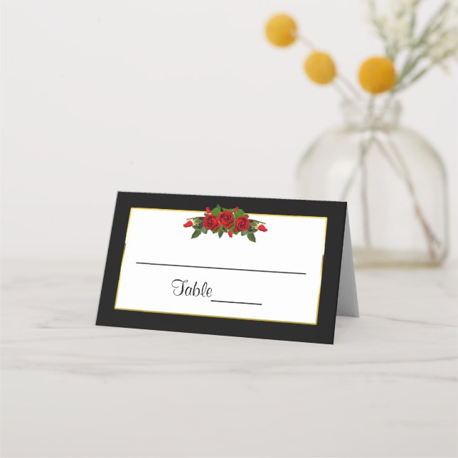 Place Cards, Red Rose Wedding Collection Place Card (Front)