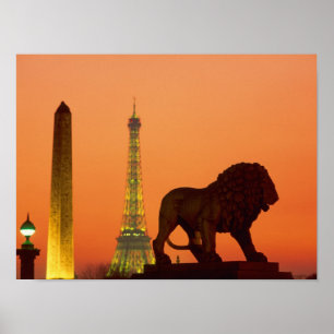 Place de la Concorde; Eiffel Tower; Obelisk; Poster