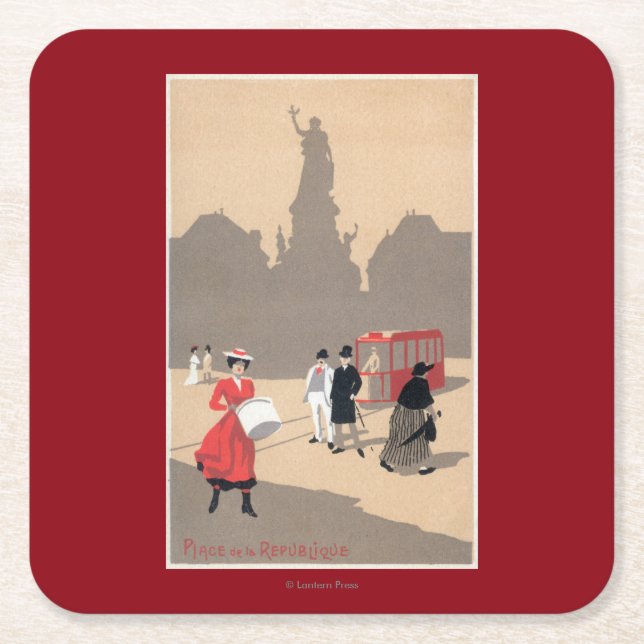 Place de la Republique Art Deco Scene Square Paper Coaster (Front)