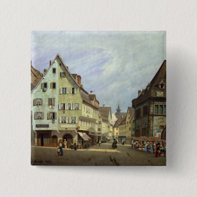 Place du Marche-aux-Fruits, Colmar, 1875 2 Inch Square Button (Front)