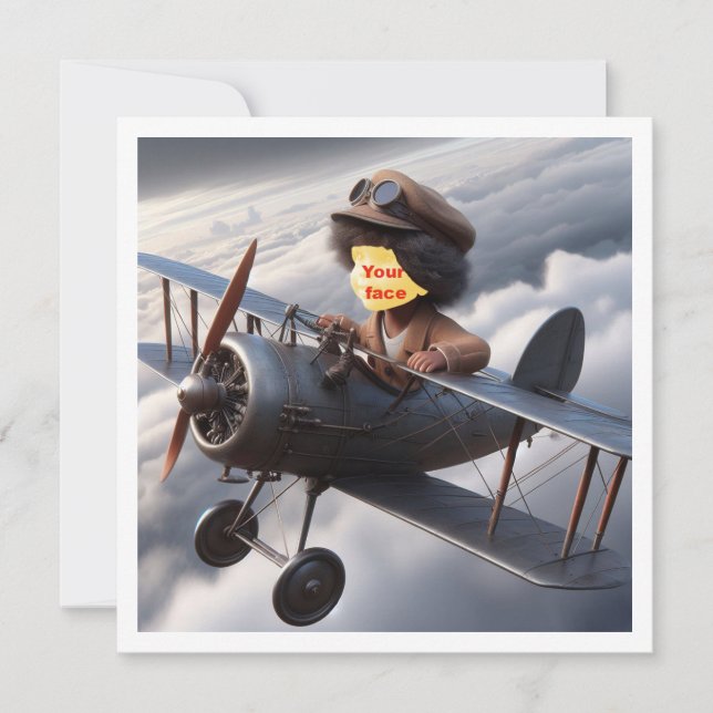 Place my face in the pic, flying airplane, pilot card (Front)