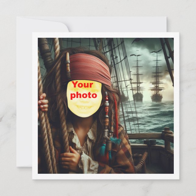 Place my face in the pic, pirate on a boat card (Front)