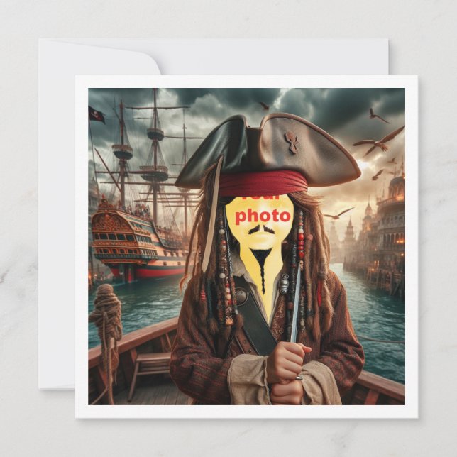 Place my face in the pic, pirate on a boat card (Front)