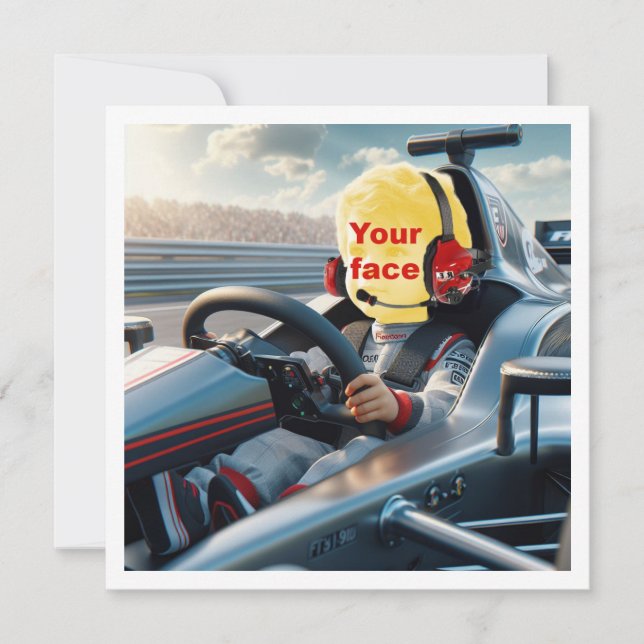 Place my face in the picture, formula 1 racing car card (Front)