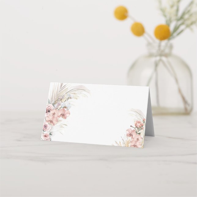 Placement Boho Pampas Carte de Table Fleurie Rose Blush (Devant)
