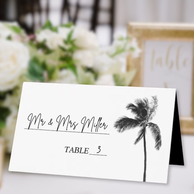 Placement Carte Bat mitzvah de palmier noir et blanc (Black and White Palm Tree Bat Mitzvah Place Card
)