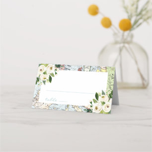 Placement Carte bleue et verte avec thème de voyage floral