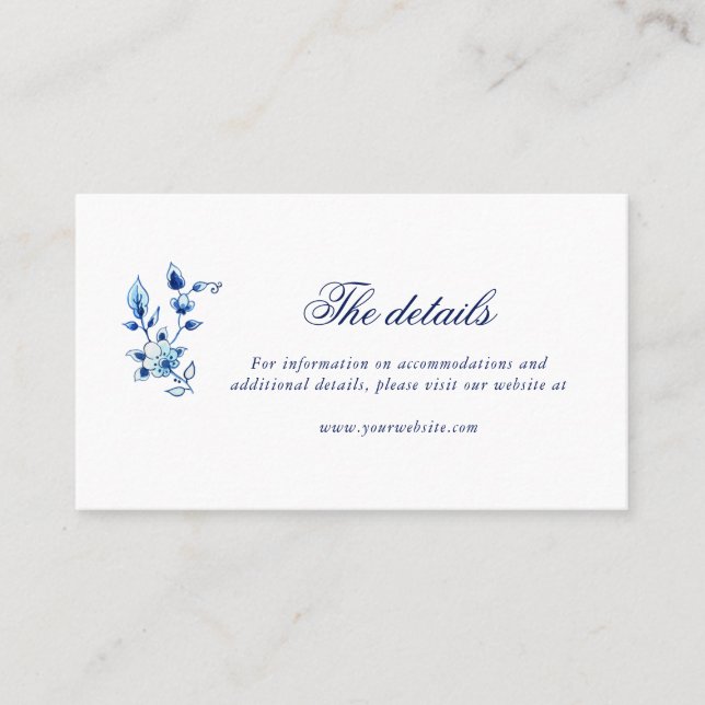 Placement Carte de détails mariage bleu et blanc (Devant)