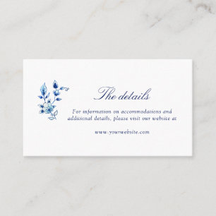 Placement Carte de détails mariage Delft bleu et blanc