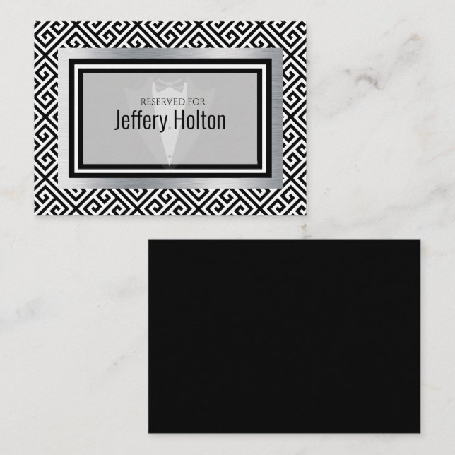 Placement Carte de lieu de fête de bachelor noir et argent (Devant / Derrière)