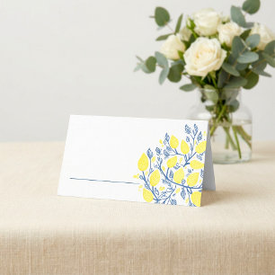 Placement Carte de lieu de nom de table bleu clair et jaune