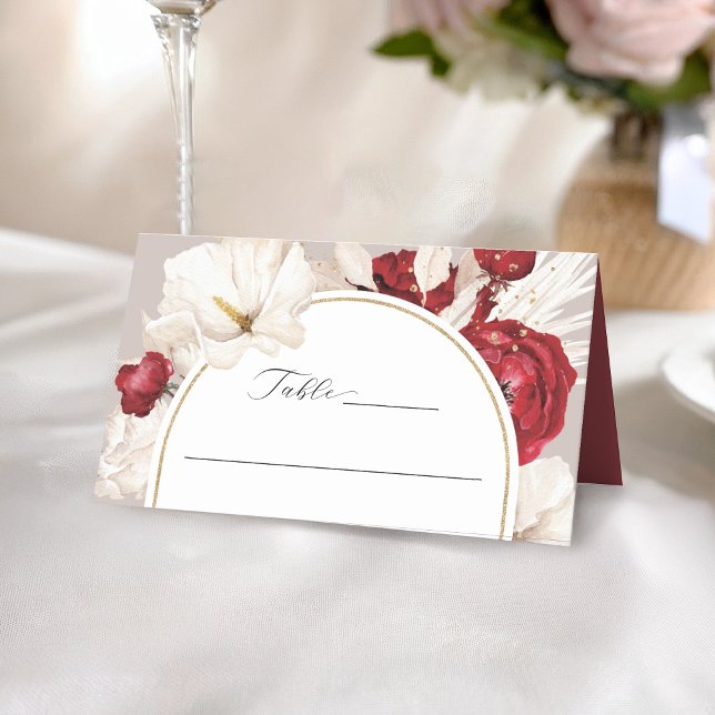 Placement Carte de mariage à fleurs rouge et blanc rubis (Créateur téléchargé)
