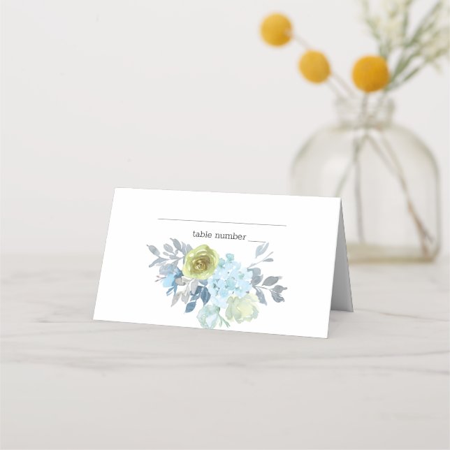 Placement Carte de Mariage bleu clair Jaune Vert Floral (Devant)