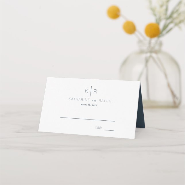 Placement Carte de Mariage Bleu de la Marine Blanche Simple (Devant)