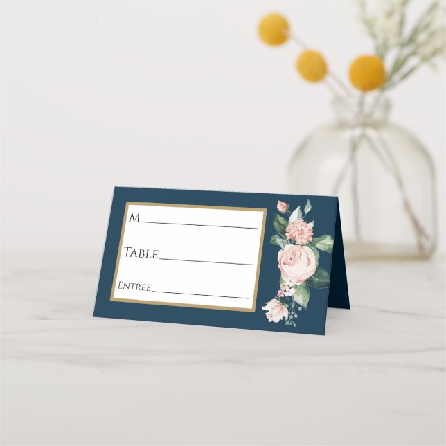 Placement Carte de Mariage Blush Floral Navy (Devant)