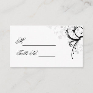 Placement Carte de Mariage de défilement florale noire et gr