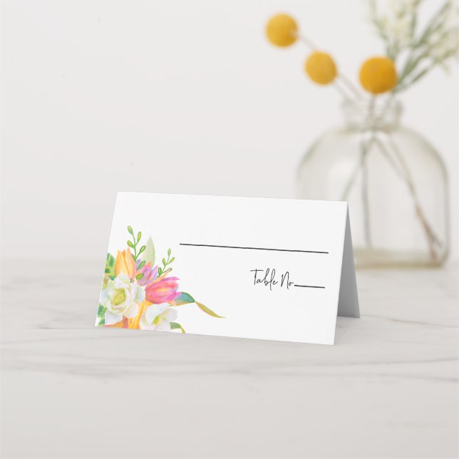 Placement Carte de Mariage de la tulipe rose Aquarelle (Devant)