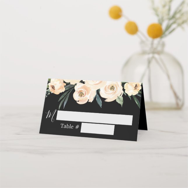 Placement Carte de Mariage Floral Beige Noir (Devant)