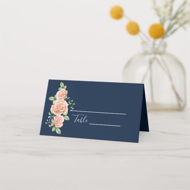 Placement Carte de Mariage Floral Blue Gold Blush (Devant)