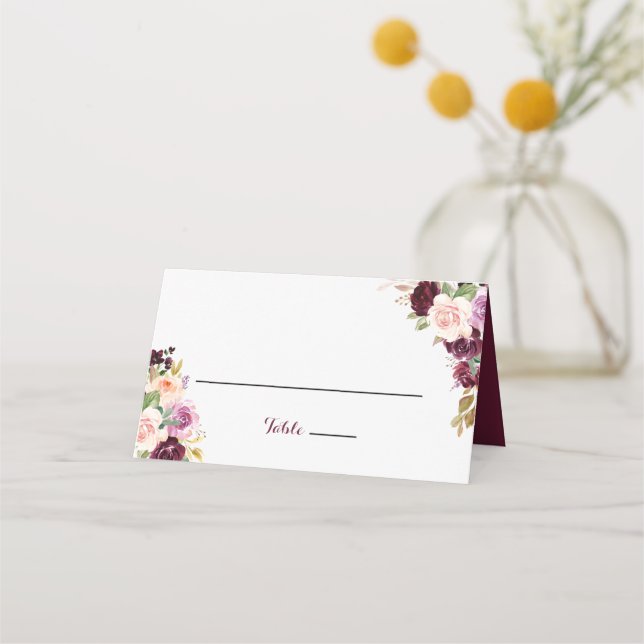 Placement Carte de Mariage Floral Burgundy Vert (Devant)