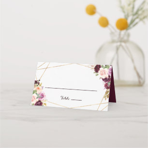 Placement Carte de Mariage Floral Gold Geometrique Bourgogne