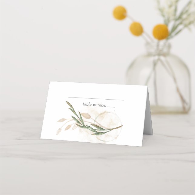 Placement Carte de Mariage Floral Verte Gold Sage (Devant)