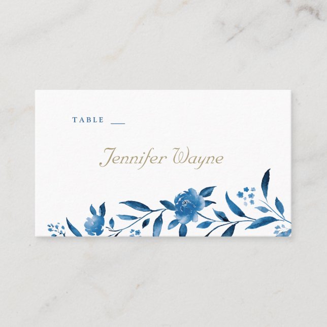 Placement Carte de Mariage florale bleue (Devant)