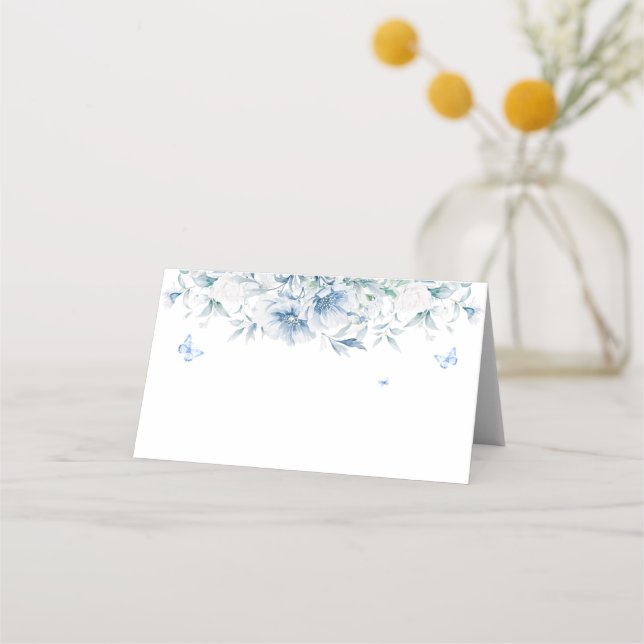Placement Carte de mariage florale bleue et blanche chinoise (Devant)