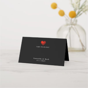 Placement Carte de Mariage Noir au coeur rouge simple