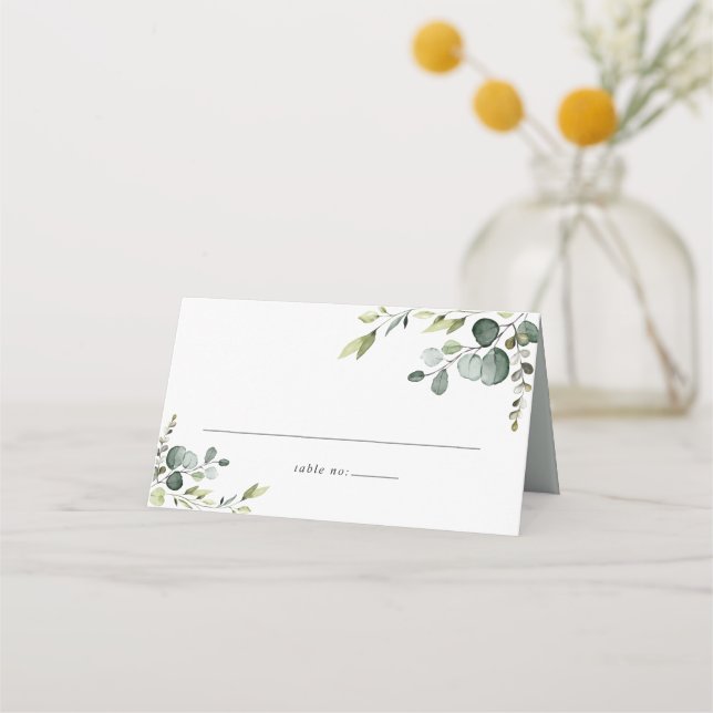 Placement Carte de Mariage pliée Dusty Blue Greenery (Devant)