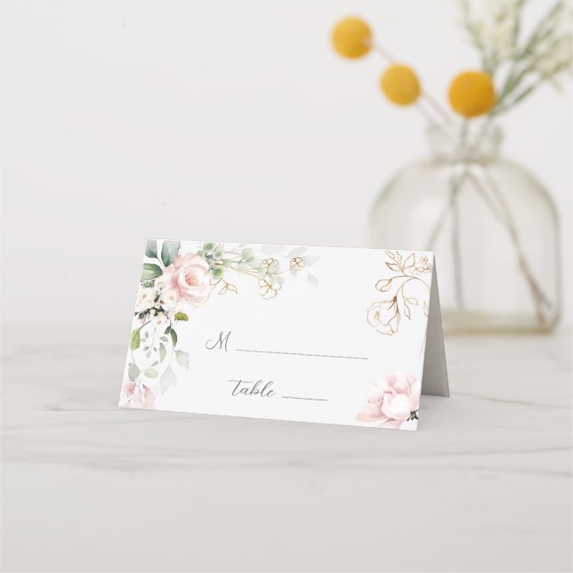 Placement Carte de Mariage pliée Rose Foliage (Devant)