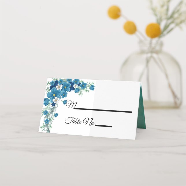 Placement Carte de Mariage Romantique bleu/vert Floral (Devant)