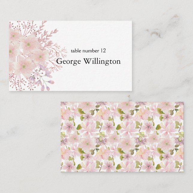 Placement Carte de Mariage Rose Blush Magnolia Floral (Devant / Derrière)