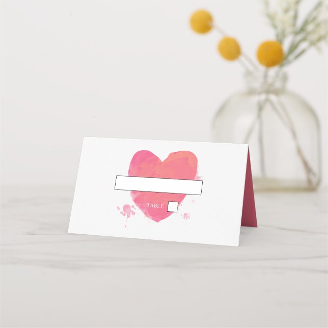 Placement Carte de Mariage Rustique Watercolor Heart (Devant)