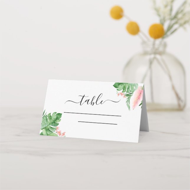 Placement Carte de Mariage Tropical Palm Watercolor (Devant)