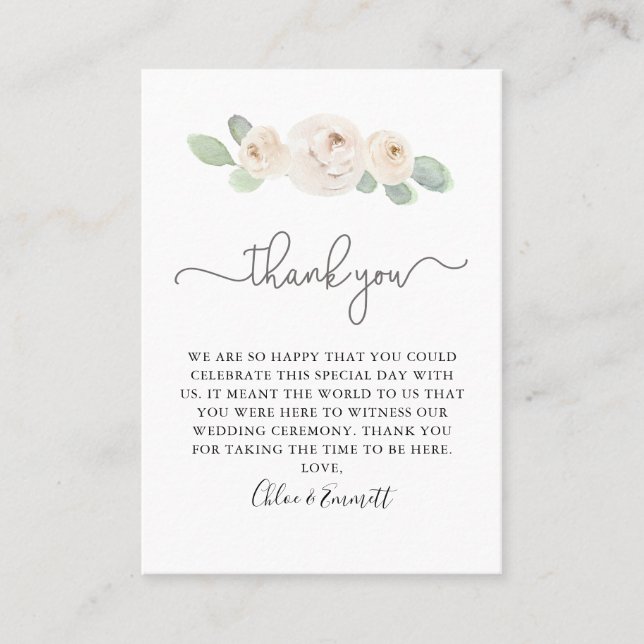 Placement Carte de Merci de Mariage de Rose blanche (Devant)