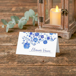 Placement Carte de nom de mariage floral chinoiserie bleu po