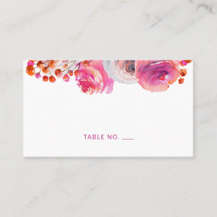 Placement Carte de nom florale orange rose vif à plat