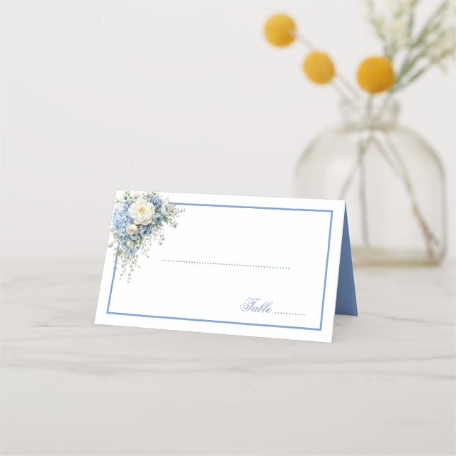 Placement Carte de nom pliée - Hydrangeas bleus  (Devant)