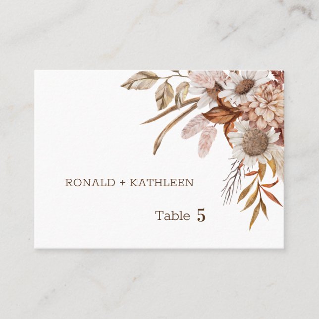 Placement Carte de numéro de table de mariage floral automna (Devant)