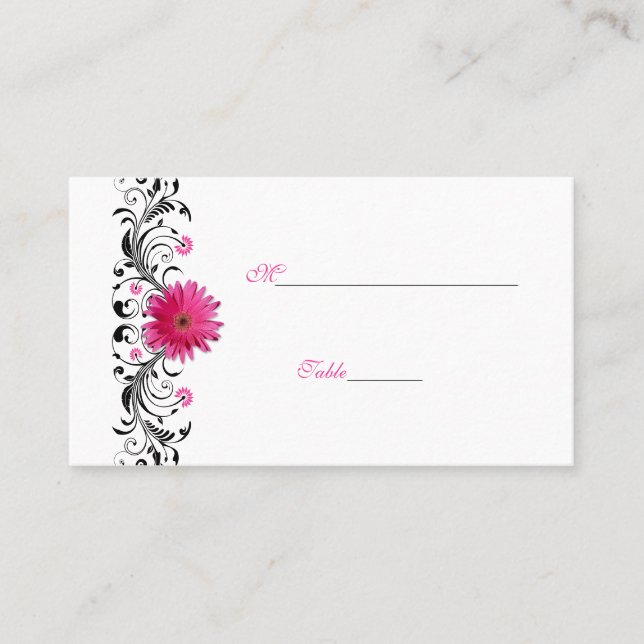 Placement Carte de place Black Floral Rose Gerbera Daisy (Devant)