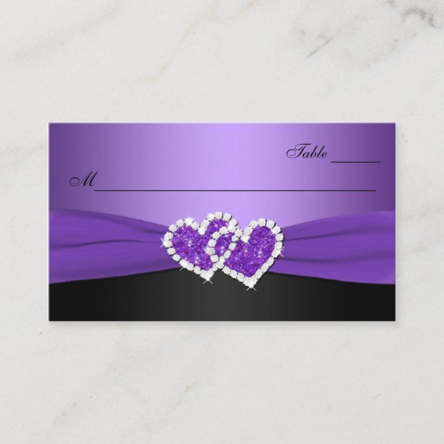 Placement Carte de place Coeurs unis violet et noir (Devant)