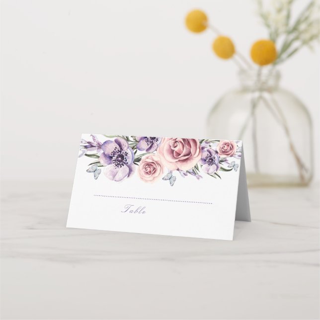 Placement Carte de place de couleur d'eau florale violette (Devant)
