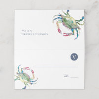 Carte de place de crabe bleu aquarelle - Mariage d