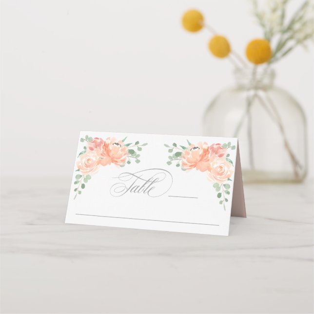 Placement Carte de place florale Peach et Pink Watercolor (Devant)