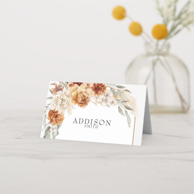 Placement Carte de place Mariage de Boho Floral Orange Brûlé (Devant)