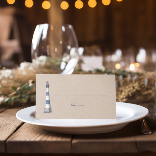 Placement Carte de place pliée Mariage Lighthouse Kraft (Créateur téléchargé)