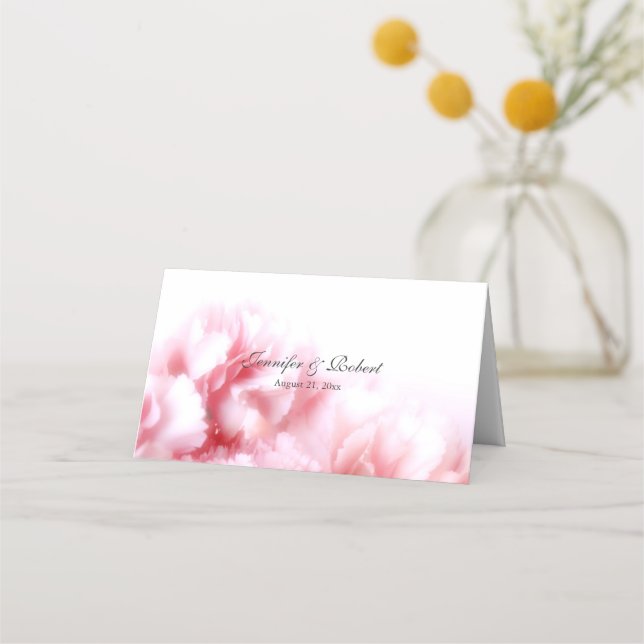 Placement Carte de place pliée Mariage oeillets rose (Dos)