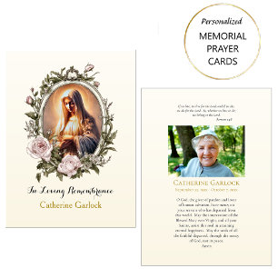 Placement Carte de prière funéraire avec roses roses Vierge 